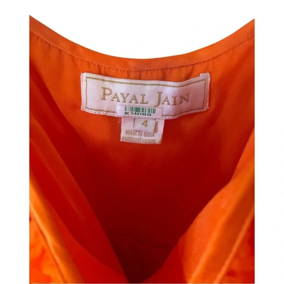 Payal Jain Anthropologie Tiered Tulle Ruffle Maxi Dress Orange Size 4 EUC - Picture 7 of 8